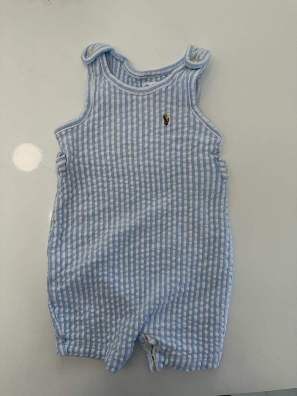 Ralph Lauren Light Blue and White Striped Baby Romper